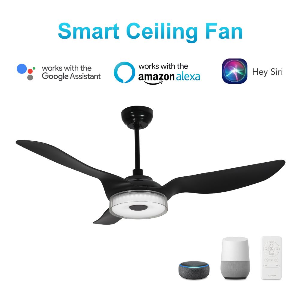 Carro USA VS523F-L12-B2-1 Fletcher 52-inch Indoor/Outdoor Smart Ceiling Fan, Dimmable LED Light Kit & Remote Control, Works with Alexa/Google Home/Siri